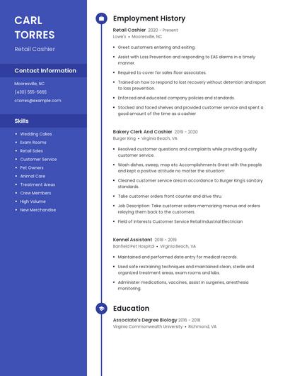 Retail Cashier Resume