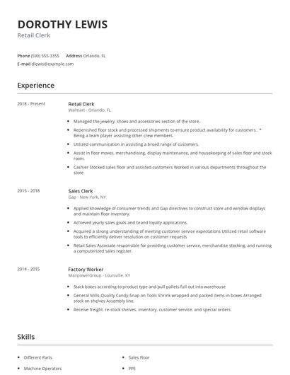 Retail Clerk Resume