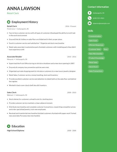 Retail Clerk Resume