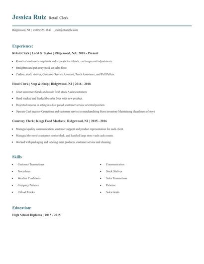 Retail Clerk Resume
