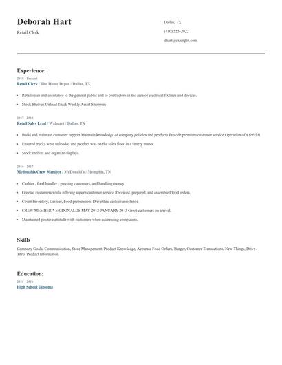 Retail Clerk Resume