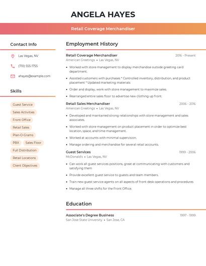Retail Coverage Merchandiser Resume