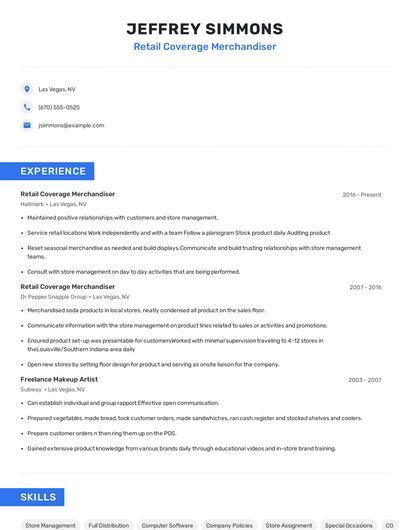 Retail Coverage Merchandiser Resume