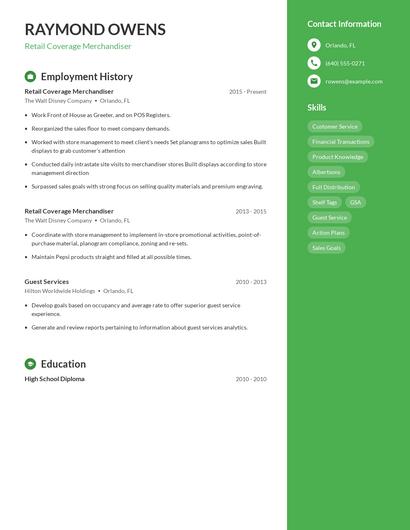 Retail Coverage Merchandiser Resume