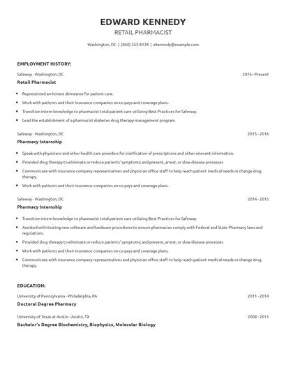 Retail Pharmacist Resume