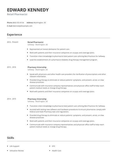 Retail Pharmacist Resume
