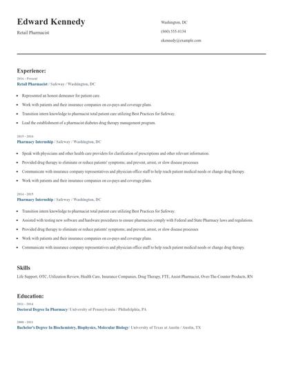 Retail Pharmacist Resume