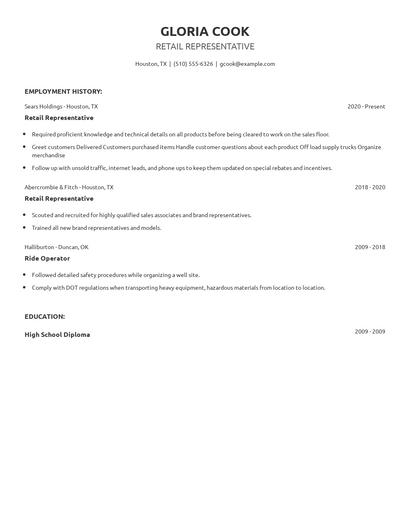 Retail Representative Resume