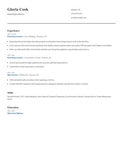 Retail Representative Resume