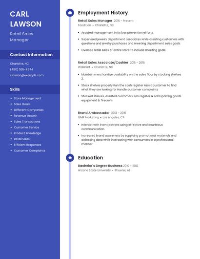Retail Sales Manager Resume