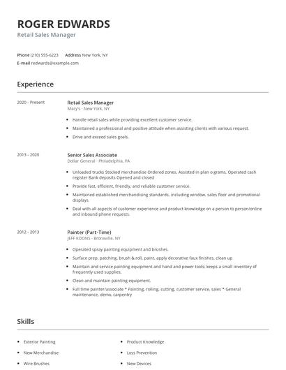 Retail Sales Manager Resume