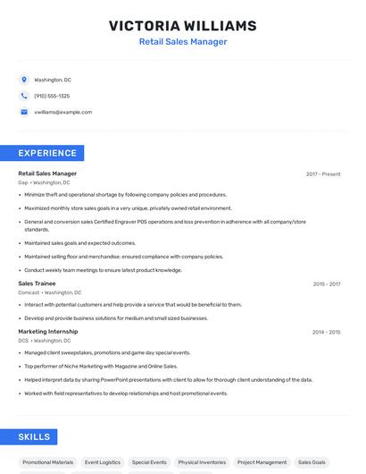 Retail Sales Manager Resume