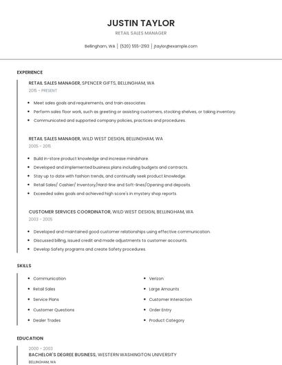 Retail Sales Manager Resume