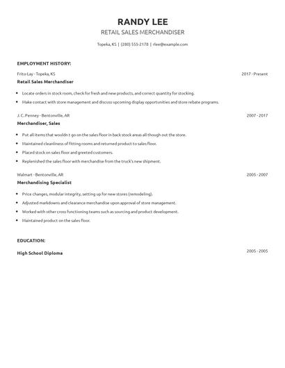 Retail Sales Merchandiser Resume