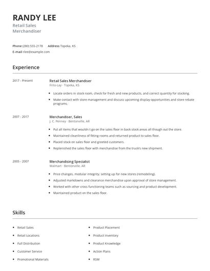 Retail Sales Merchandiser Resume
