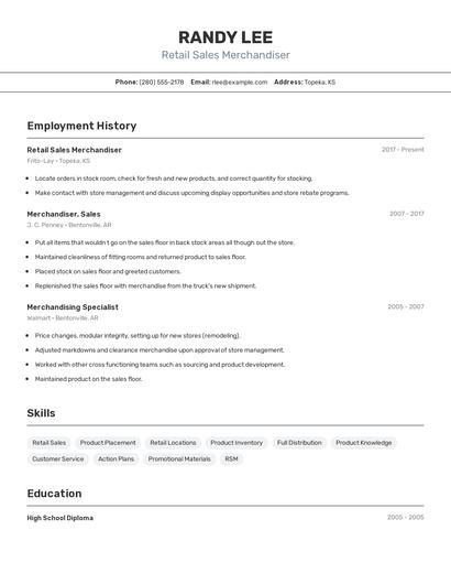 Retail Sales Merchandiser Resume