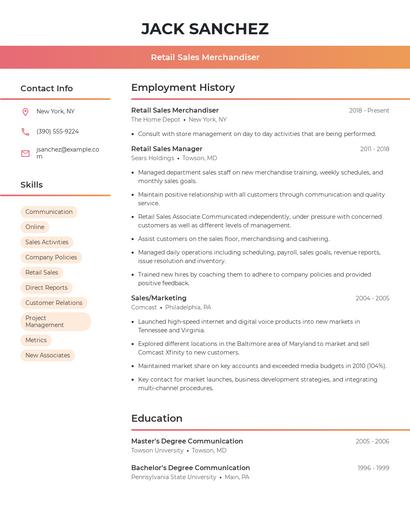 Retail Sales Merchandiser Resume