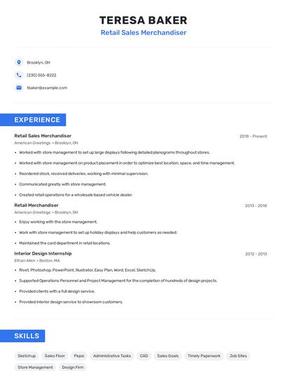 Retail Sales Merchandiser Resume