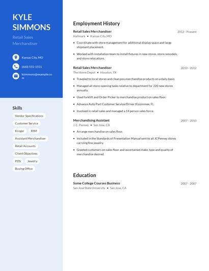 Retail Sales Merchandiser Resume