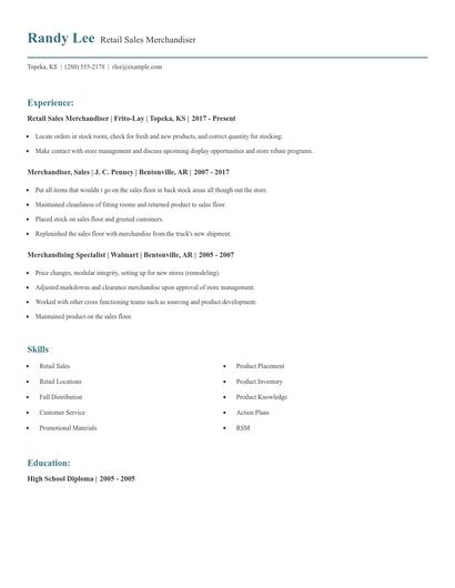 Retail Sales Merchandiser Resume
