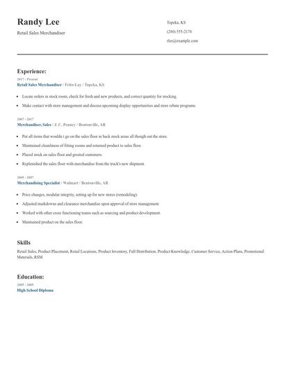Retail Sales Merchandiser Resume