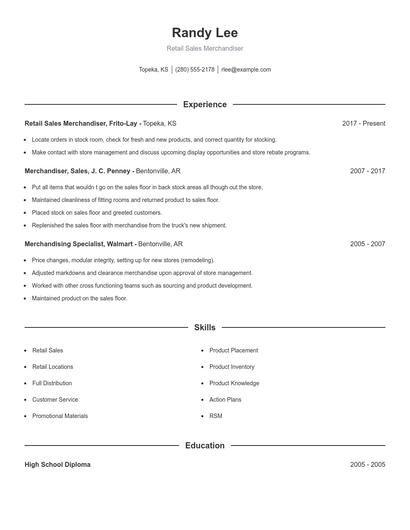 Retail Sales Merchandiser Resume
