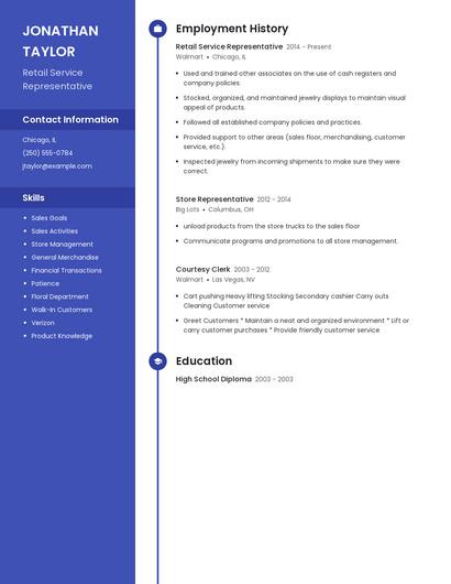 Retail Service Representative Resume
