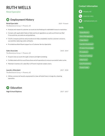 Retail Specialist Resume