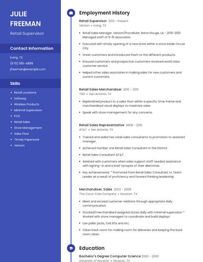 Retail Supervisor Resume
