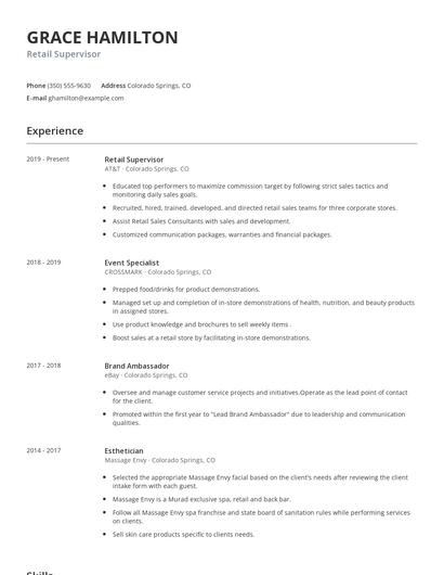 Retail Supervisor Resume
