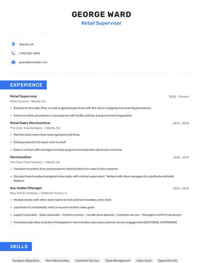 Retail Supervisor Resume
