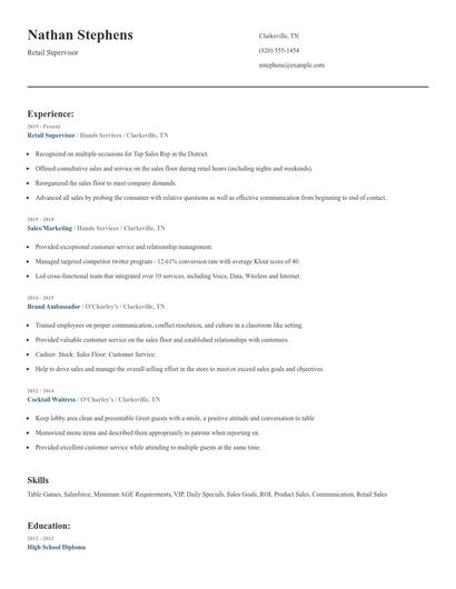 Retail Supervisor Resume