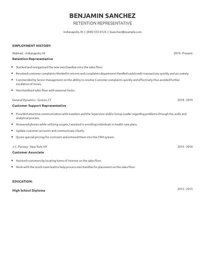 Retention Representative Resume