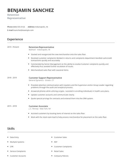 Retention Representative Resume