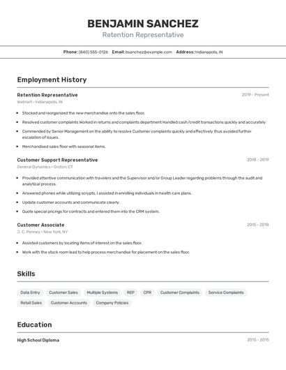 Retention Representative Resume