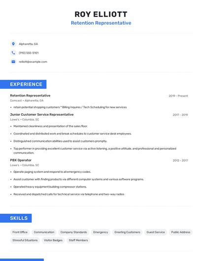 Retention Representative Resume
