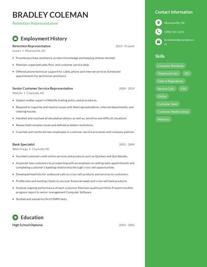 Retention Representative Resume