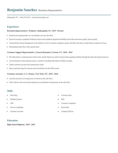 Retention Representative Resume