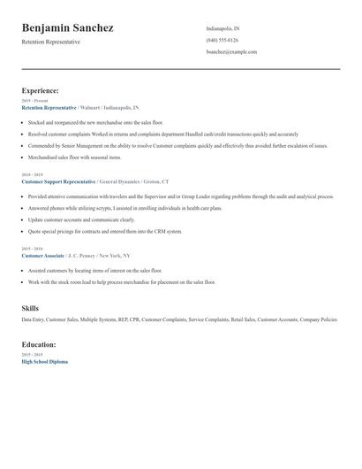 Retention Representative Resume