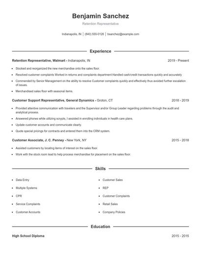 Retention Representative Resume