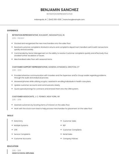 Retention Representative Resume