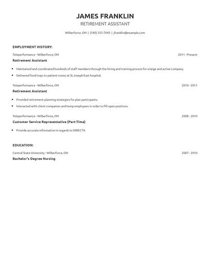 Retirement Assistant Resume