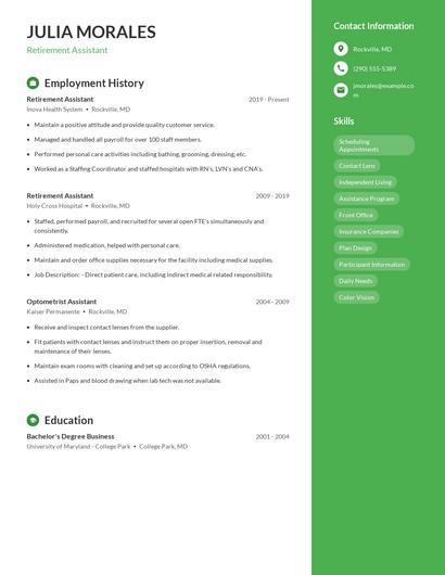 Retirement Assistant Resume
