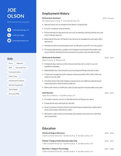 Retirement Assistant Resume