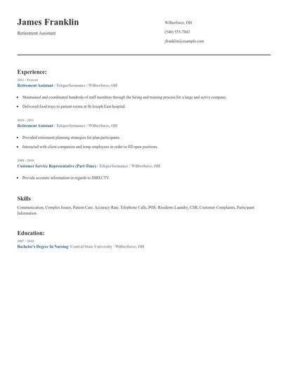 Retirement Assistant Resume