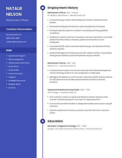Retirement Officer Resume