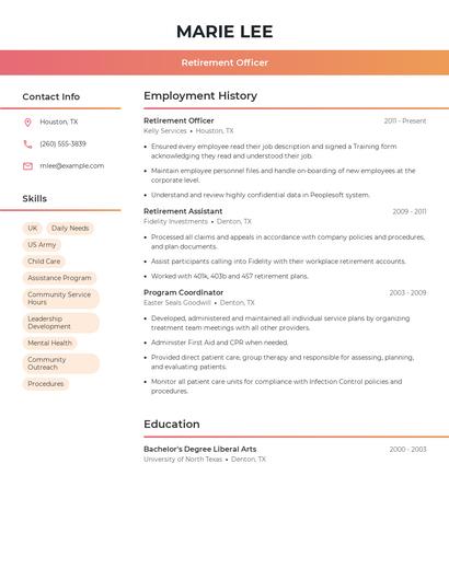 Retirement Officer Resume
