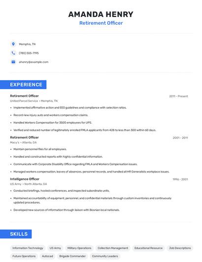 Retirement Officer Resume