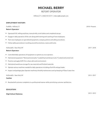 Retort Operator Resume