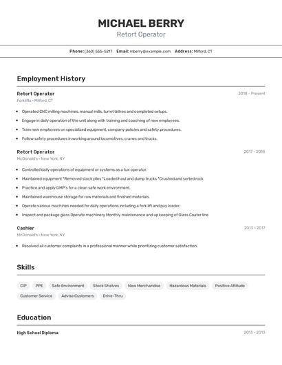 Retort Operator Resume